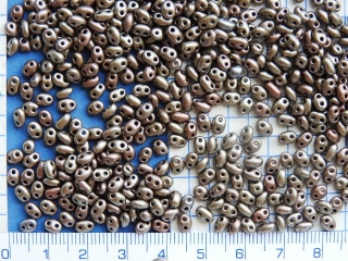 Korálky dvoudírkové, hnědý kovový,twin - preciosa, cca 180ks, 10g