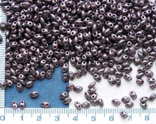 Korálky dvoudírkové, twin - preciosa,fialová kovová mat, cca 180ks, 10g