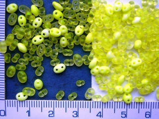 Korálky dvoudírkové, žlutý neonový mix,twin - preciosa, cca 180ks, 10g