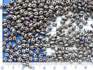 Korálky dvoudírkové, šedofialový kovový mat,twin - preciosa, cca 180ks, 10g