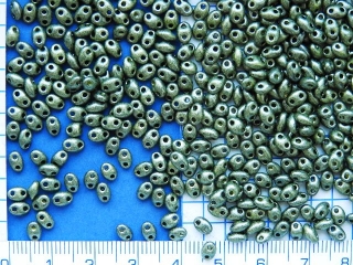 Korálky dvoudírkové, khaki perleťový,twin - preciosa, cca 180ks, 10g