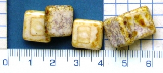 Korálky dvoudírkové čtverečky,hnědý strakatý čtverec,17mm,5ks