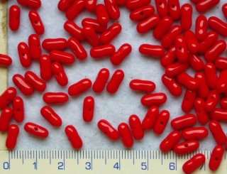 Skleněné korálky, mačkané, červená tyčka, 9mm, cca 82ks-20g