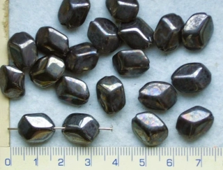 Skleněné korálky, mačkané, hematitový šestiuhelník,11x15mm,20ks-20g