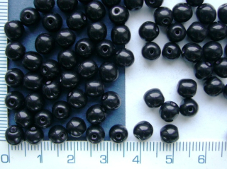 Skleněné korálky, mačkané, černá kulička, 6mm,cca76ks-20g