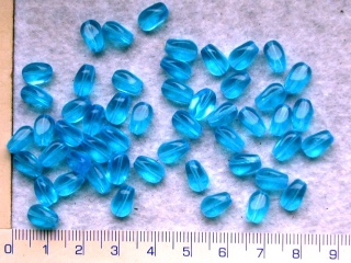 Skleněné korálky, mačkané, modrý oválek, 9x6mm,cca31ks-20g
