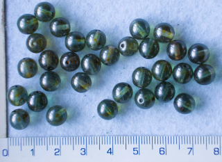 Skleněné korálky, mačkané, zelená lesklá kulička,8mm,cca32ks-20g
