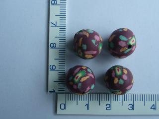 FIMO, hnědá kulička s kytičkami, 12mm, 1ks