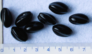 Skleněné korálky, mačkané, černý ovál,17x10mm,8ks
