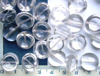 Skleněné korálky, mačkané, 13mm, čirá půlkulička, 8ks-19g