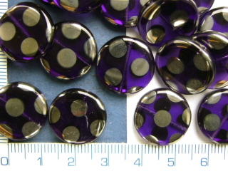Skleněné korálky, fialové kolečko se stř.tečkami,17mm,1ks