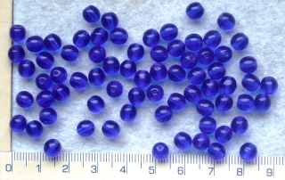 Skleněné korálky, mačkané, modrá čirá kulička 6mm,cca72ks-20g