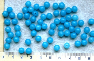 Skleněné korálky, mačkané, modrá mléčná kulička, 6mm, cca59ks-20g