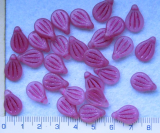 Skleněné korálky, růžová kapička, 9x14mm,28ks-20g