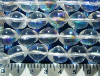 Skleněné korálky, čirá nepravidelná kulička s pokovem, 14mm, cca 9ks-20g