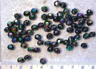 Plastové korálky, tm. šedá broušená kulička s AB,6mm,70ks