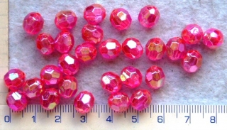 Plastové korálky, růžová broušená kulička s AB,8mm,30ks