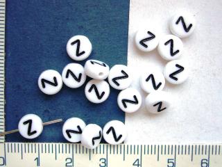 Plastová písmenka, bílý plochý korálek (7mm) s černým písmenkem, Z