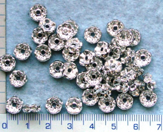 Rondel, přízdoba se štrasovými kamínky, kovové, barva platina,6x3mm,1ks
