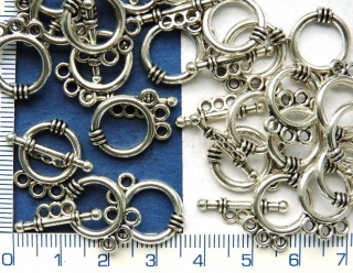 Zapínání americké, vroubkované stříbrné trojřadé,17mm,1pár