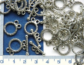 Zapínání americké, vroubkované stříbrné dvouřadé,15mm,1pár