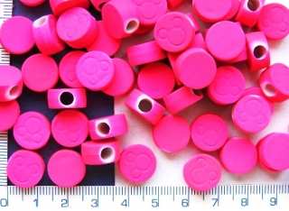 Plastové velkodírkové korálky,neonová růžová placička,12x6mm,1ks