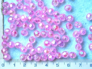 Plastové korálky,růžová broušená kulička s AB,6mm,70ks