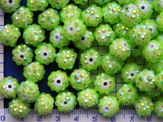 Plastové korálky, zelená kulička se štras.kamínky,12mm,1ks