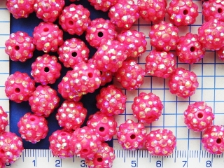 Plastové korálky, růžová kulička se štras.kamínky,12mm,1ks