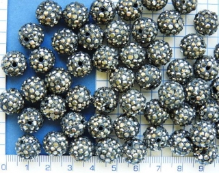 Disco Ball korálky, hematitová se štras.kamínky,12mm,1ks