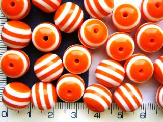 Plastové korálky, oranžovobílá kulička,12mm,1ks