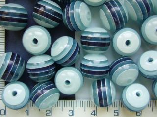 Plastové korálky, modrá proužkovaná kulička,12mm,1ks