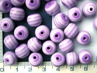 Plastové korálky, fialovobílá proužkovaná kulička,10mm,1ks