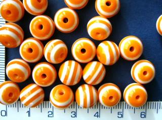Plastové korálky, oranžovobílá kulička, 10mm, 1ks