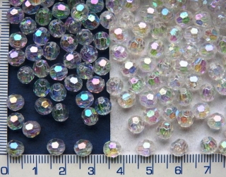 Plastové broušené korálky, čirá broušená kulička s AB, 6mm,70ks