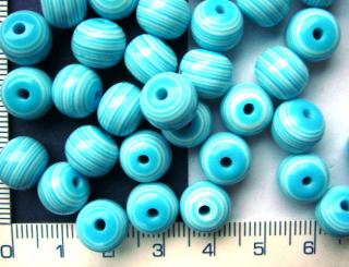 Plastové korálky, modrobílá proužkovaná kulička,10mm,1ks