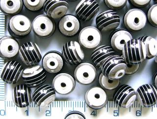 Plastové korálky, šedočerná kulička, 10mm, 1ks