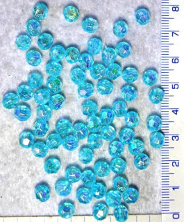 Plastové korálky, tyrkysové broušené kuličky s AB,6mm,70ks