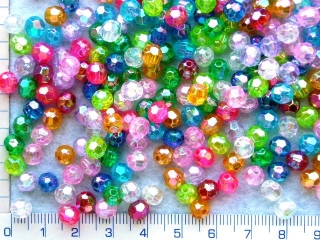 Plastové korálky, 6mm,mix broušených kuliček s AB,70ks
