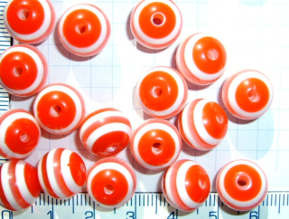 Plastové korálky, 12mm, červenobílá kulička, 1ks