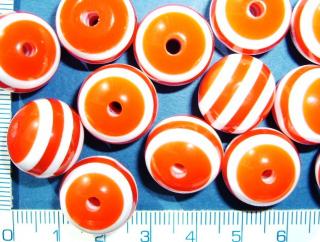Plastové korálky, 16mm, červenobílá kulička, 1ks