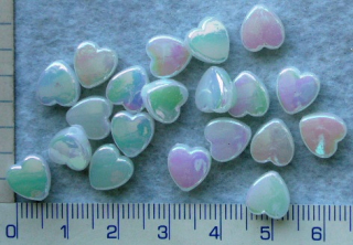 Plastové korálky, bílé srdce s AB,9mm,20ks