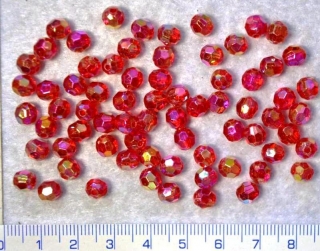 Plastové korálky, tm.růžová broušná kulička s AB,4mm,100ks