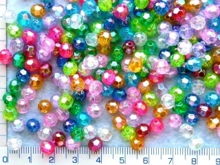 Plastové korálky, 8mm, mix broušených kuliček s AB,30ks