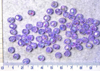 Plastové korálky, tm.fialová broušená kulička s AB,4mm,100ks