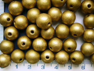 Dřevěné korálky, zlatá kulička, 10mm,15ks
