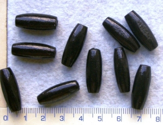 Dřevěné korálky, černý ovál, 23x8mm,10ks