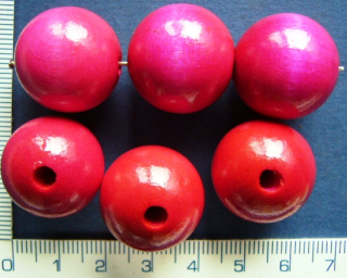 Dřevěné korálky, 20mm, růžová kulička, 1ks