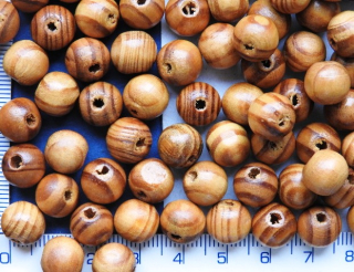 Dřevěné korálky, 10mm, hnědá žíhaná kulička, 15ks