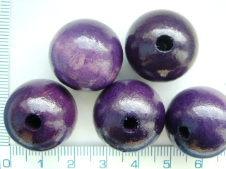 Dřevěné korálky, 20mm, fialová kulička, 1ks.